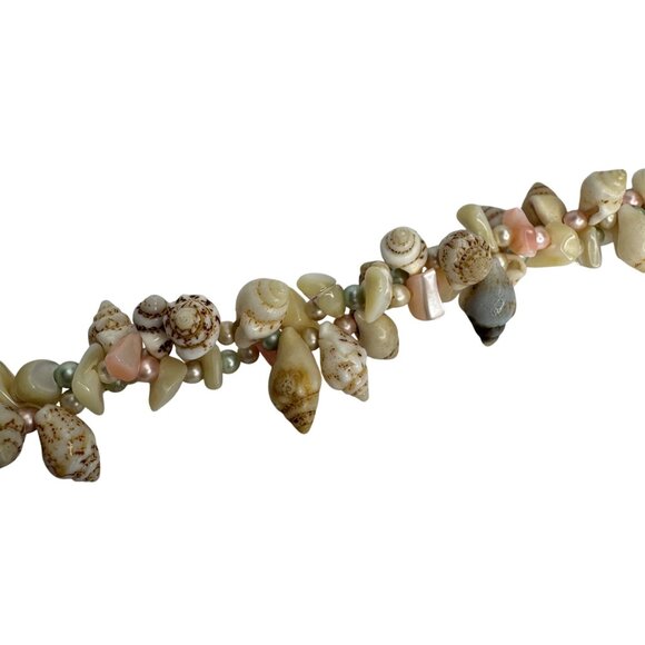 Vintage Pink Green Beige Shell & Faux‎ Pearl Necklace Beach Jewelry Vacationcore - Picture 5 of 7
